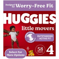 Huggies Little Movers Baby Diapers, Size 4 22-37 lbs , 58 Ct Select for More