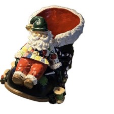 Sleeping Santa In A Boot Ceramic  Planter Sewing Thread Holiday Decor