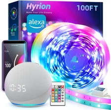 Hyrion Smart LED Lights for Bedroom 100Ft, Voice Control Strip Lights with Alexa