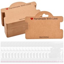 100pcs Bracelet Display Cards 3.94 x 2.83 Inch With 100pcs Clear Bags - Brown