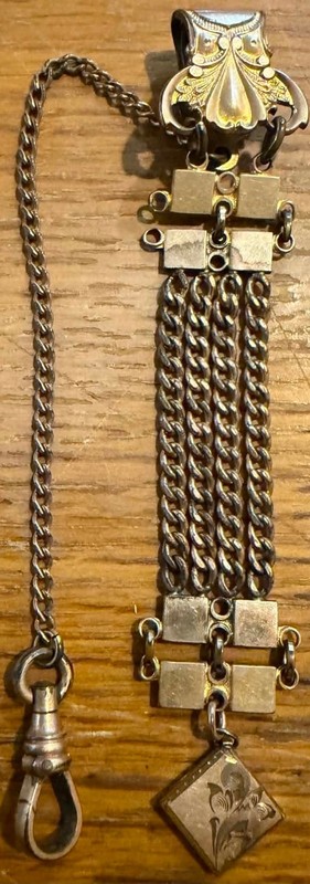 Watch fob: GOLD, ANTIQUE, 4" x .75", DFB Co. (Lot #365)