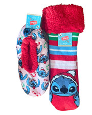 2 Prs Disney Stitch Christmas Ballet Slippers  Sherpa Calf Height Socks New