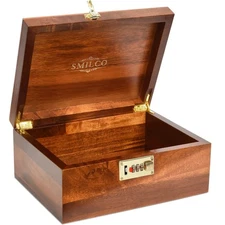 Smilco Wooden Storage Box with Hinged Lid Acacia Wood Hand-Crafted Wooden Box...
