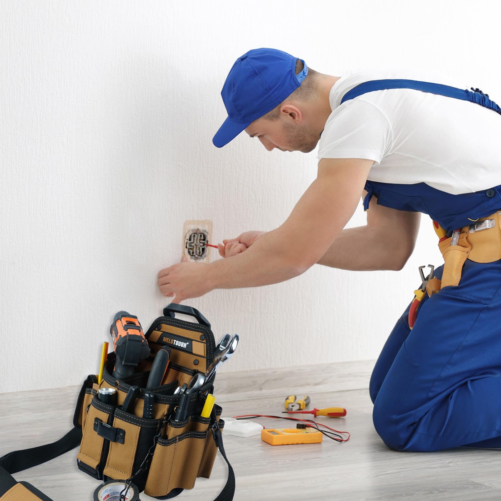 Electrician Tool Pouch Bag with Shoulder Strap Professional 15 Pockets Tool P...