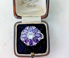 Ring purple Cluster Halo Ring Silver style Sparkly round Statement Jewellery