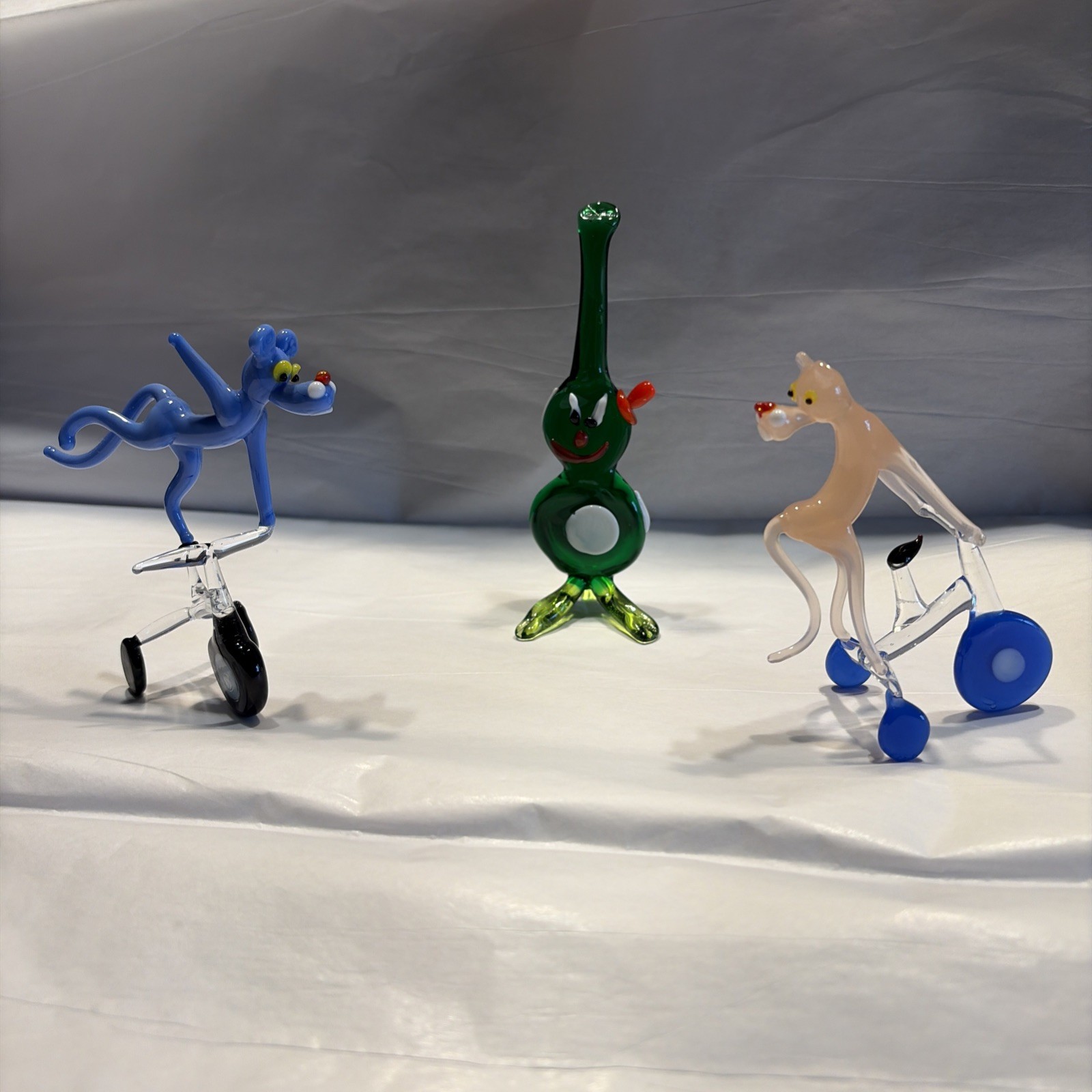 Vintage Murano Art Glass Guitar and Whimsical Cats on Bikes