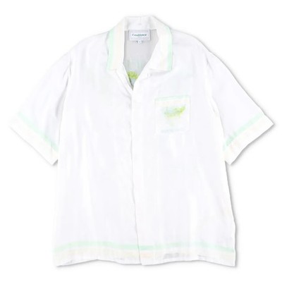 CASABLANCA Herren Kurzarm Hemd mit Kubanischem Kragen Icon Pastellletenn Weiß XL UVP785