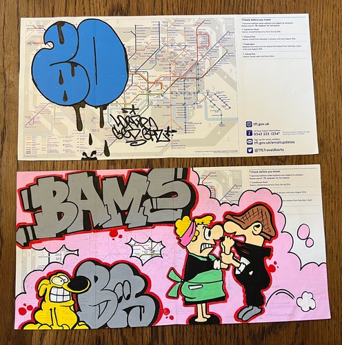 Lord & Bams signierte handgezeichnete Röhrenskizze Karten Urban Graffiti