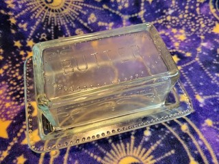Large clear pressed glass butter dish covered dish vintage kitchen