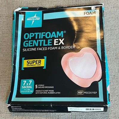 Medline Optifoam Gentle EX Sacral Silicone Foam Border Dressing 7'' 5ct MSCEX77EP