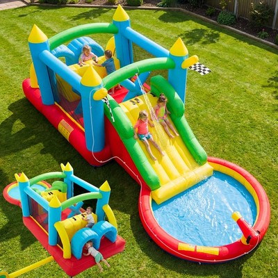 Hapfan Inflatable Water Slide Bounce House Wet Dry Splash Pool Summer Kids Party