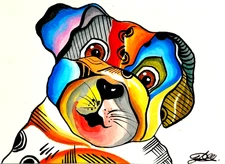 Aceo Original painting miniature art card ooak,unique dog art,signed by artist