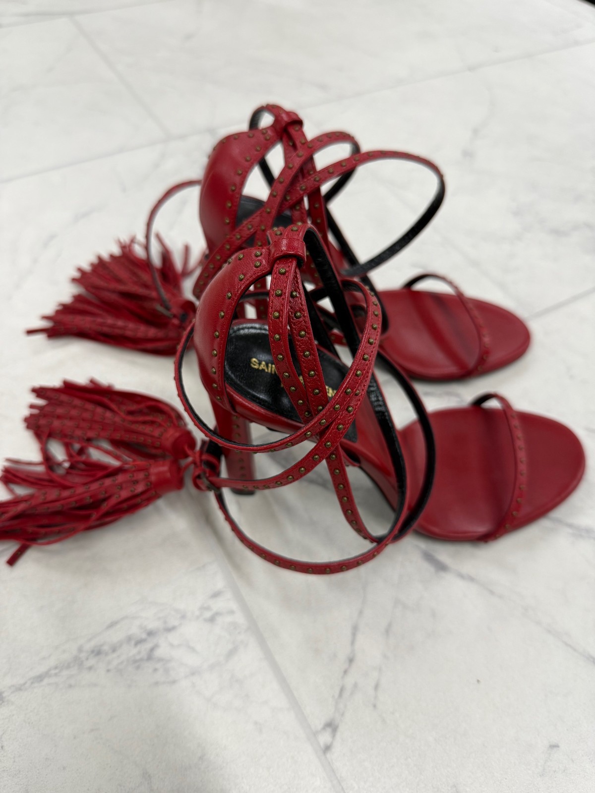 Nuovo con scatola $1.925 donna Saint Laurent nappa borchie rosso tacco avvolgente taglia:37