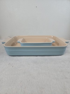 RARE Retired Le Creuset Sky Blue Stoneware Rectangular Baking Dish Nesting...
