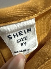 SHEIN Girls Yellow Solid A-Line Puff Sleeve Round Neck Dress Knee Length 8Y