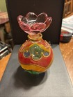 Murano Art Glass Perfume Bottle Hand- Painted  Flower Stopper Italy Vtg — photo 2
