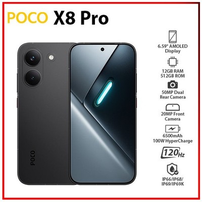 Xiaomi POCO X8 Pro 5G 12GB+512GB BLACK Dual SIM Unlocked Android Cell Phone