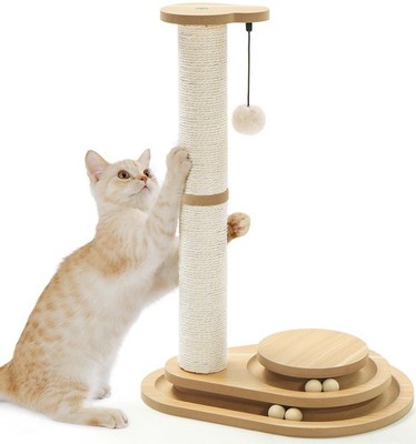 23.4 Inch Middle Size Made4Pets Wooden Ball Track TwoLayer Cat Scratching Post