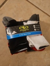 Athletic Works M 9-2 1/2 Boys Toddlers Socks Size Small Shoe Crew 6 Pack