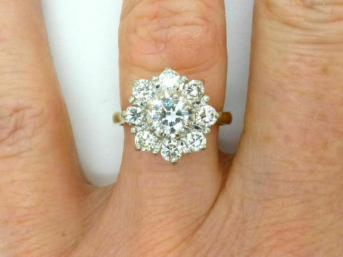 2Ct Round Moissanite 14K Yellow Gold Plated Floral Cluster Engagement Ring Gift - Picture 3 of 4
