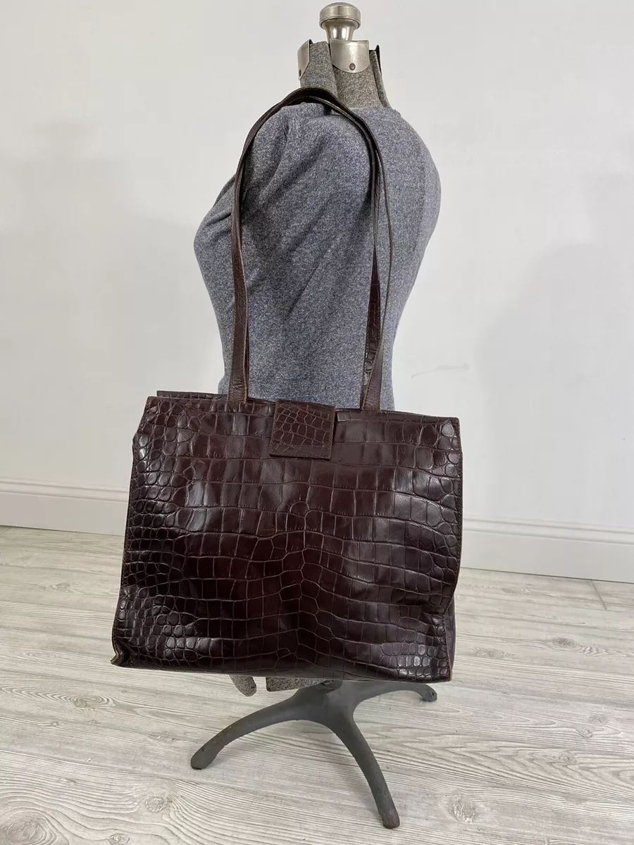 VTG JOAN DAVID Leather Moc Crock Handbag Purse Business Tote