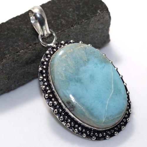 Larimar 925 Silver Plated Gemstone Pendant 1.8" Fast-Selling Gift GW