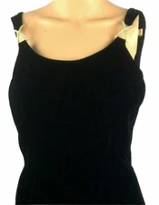 Vintage 90s Womens Black Velvet Dress Sz 7 Body Con Rhinestone Accent Sleeveless