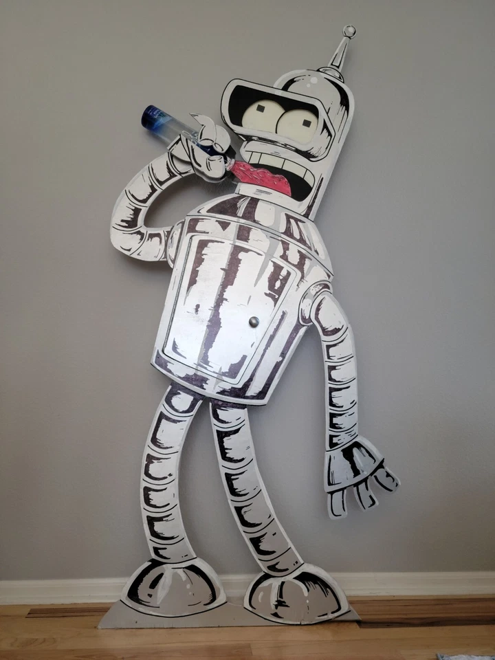 Futurama Bender Hecho a Mano Pintado a Mano RGB Tamaño Natural Vino Licor Gabinete Foto 2 de 3