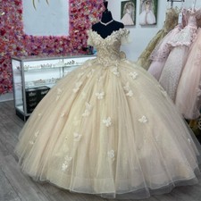 Princess Quinceanera Dresses Ball Gown Bow Flower Sweet 16 Graduation Party Gown