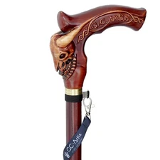 Bison Skull Cane for men women with Wood Crafted Comfortable Handle, Hand Carved