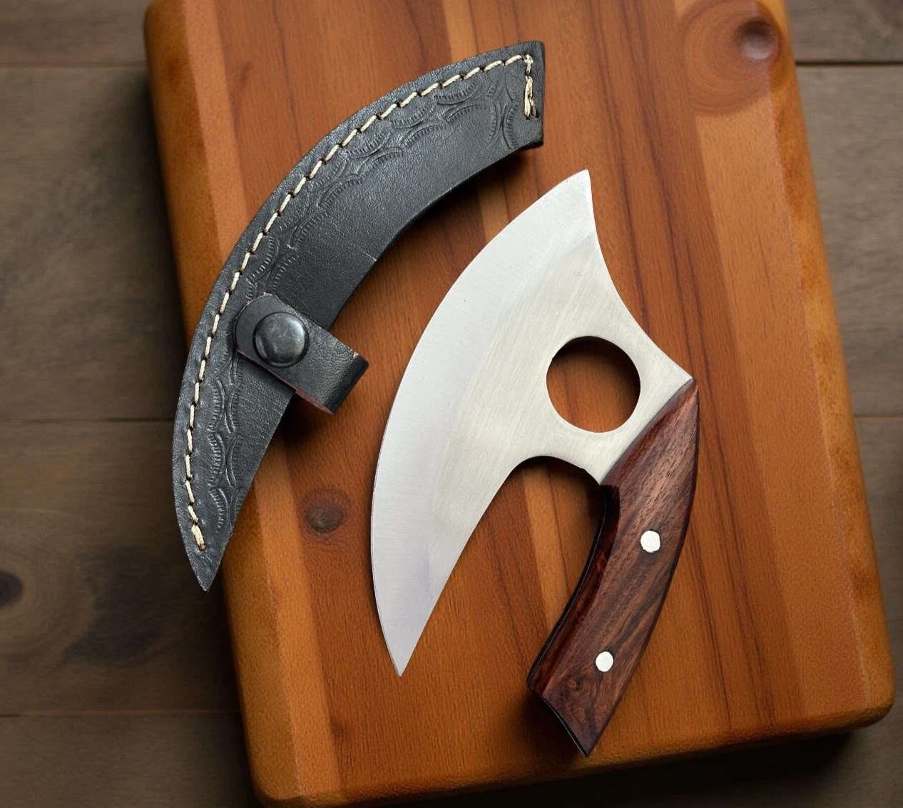 Handmade Dough Cutter, Pizza slicer, Exotic wood handle leather cover
Opens in a new window or tab