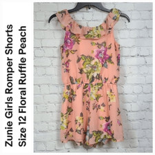 Zunie Girls Size 12 Peach Floral Shorts Ruffle Romper Soft Chiffon Sleeveless
