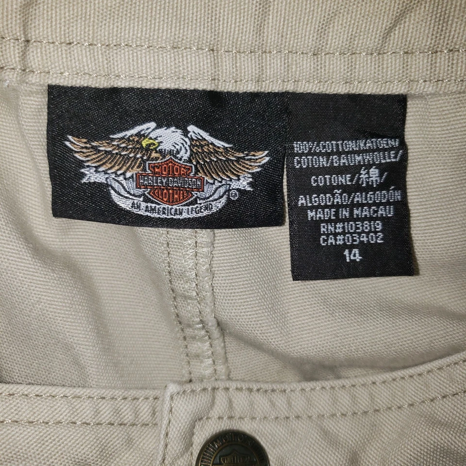 Pantalones Harley Davidson para mujer talla 14 caqui capri pierna ancha relajados tiro medio motociclista Foto 2 de 4
