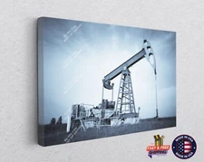 Industry Oil Pump Canvas Print, Oil Rig Platform Wall Art, Industrial Room Decor
