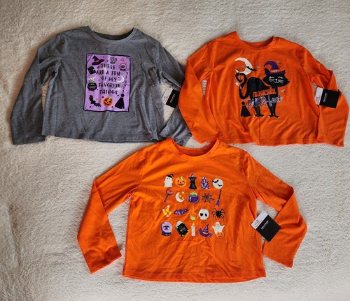 NUEVO CON ETIQUETAS Niña Halloween Manga Larga Top Paquete Talla S 6/6x Gato Negro Iconos Bruja - Imagen 2 de 2