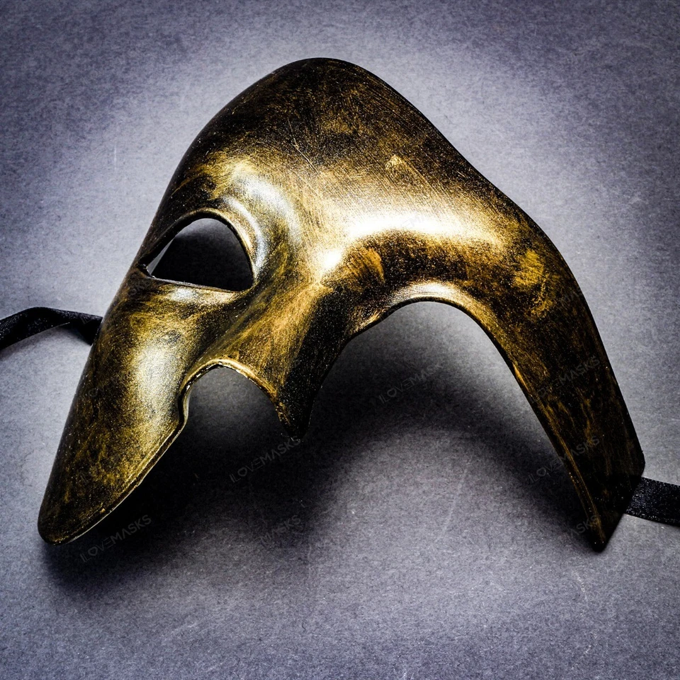 Half Face Phantom Of The Opera Venetian Metallic Gold Masquerade Costume Mask - Image 3 of 3
