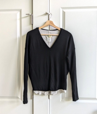 Ramblers Way Sweater Women S Black VNeck 100% Rambouillet Wool Dolman Sleeve Top