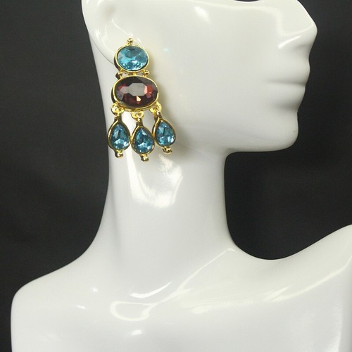 Pendientes retro de borla de cristal de piedras preciosas artificiales de nicho luz pendientes de lujo - Imagen 2 de 7