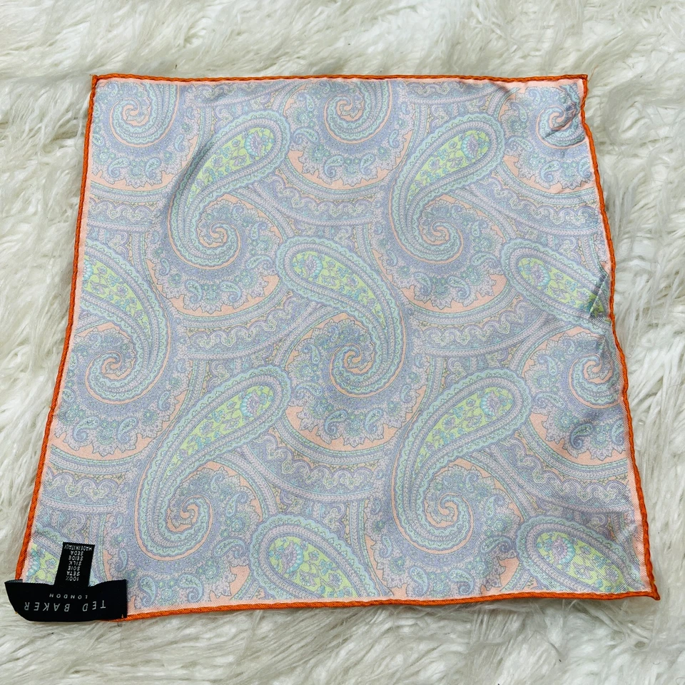 TED BAKER PAÑUELO CUADRADO BOLSILLO HOMBRE PAISLEY NARANJA Foto 2 de 2