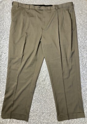 New Mens Savane Straight Leg Stretch Crosshatch Dress Pants 54 x 32 Tan  Khaki