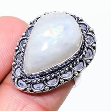 Moonstone Gemstone Handmade 925 Sterling Silver Jewelry Ring Size 7 US