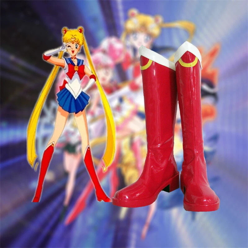 Sailor Moon Cosplay Shoes Boots Custom Made RED Leather Men Women Halloween Cos