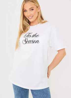IN THE STYLE T-Shirt Tis The Season in weiß Übergröße UK 22 (xm29)
