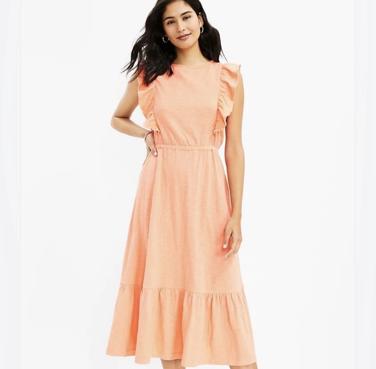 Loft Flutter Sleeve Midi Dress Orange Size Large | eBay