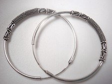 Bali Hoop Earrings 925 Sterling Silver with 5 Decorative Accents 38 mm diameter