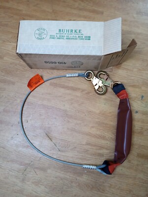 NOS KLEIN TOOLS / BUHRKE 5 FT LINEMAN'S CABLE # 87411 FALL ARREST CABLE 1991