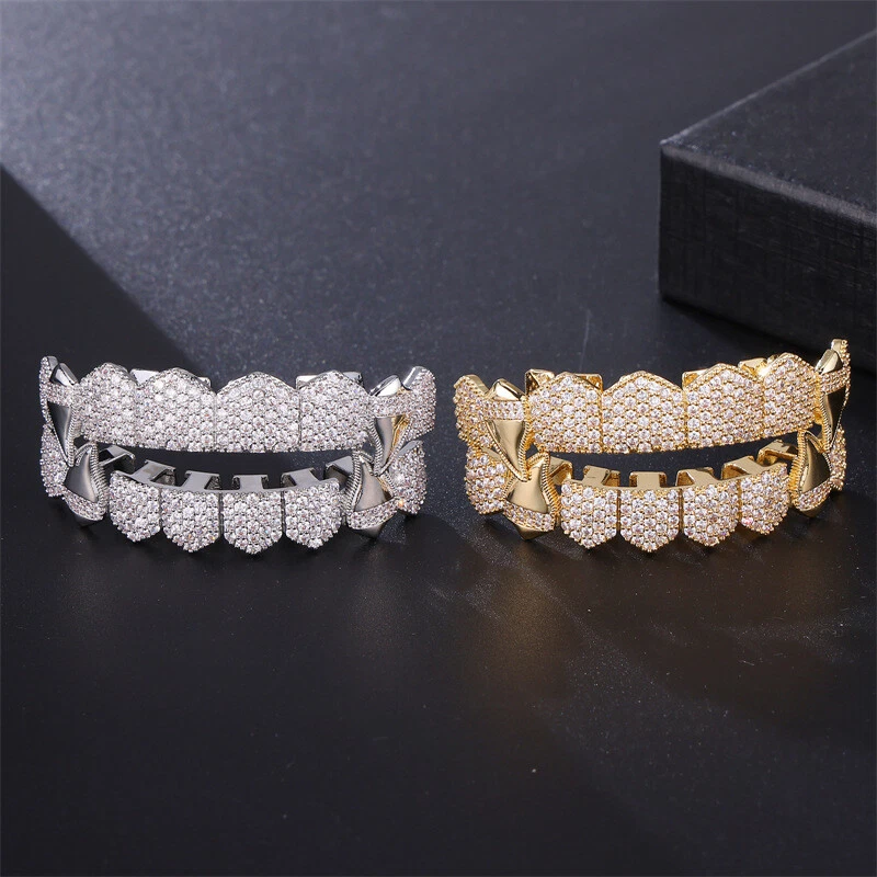 Parrillas de 8 dientes 14k Baguette Joker Gold Grillz para boca dientes parte superior inferior hip hop Foto 2 de 4