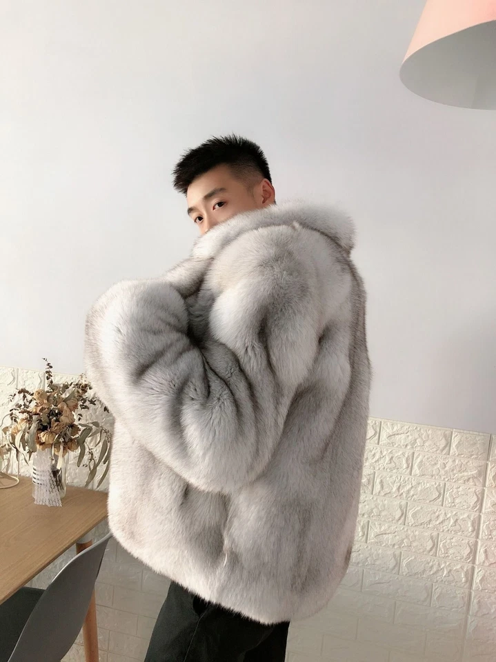 Abrigo de piel de zorro natural para hombre Abrigo de invierno cálido de piel real Prendas exteriores gruesas Talla grande Foto 2 de 4