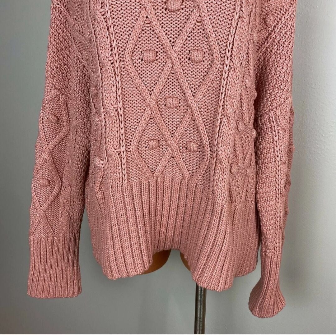 Zara Pink Chunky Cable Knit Fisherman Sweater L | eBay