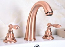 Antique Red Copper Deck Mounted 8" Widespread Bathroom Sink Faucet Mixer Tap